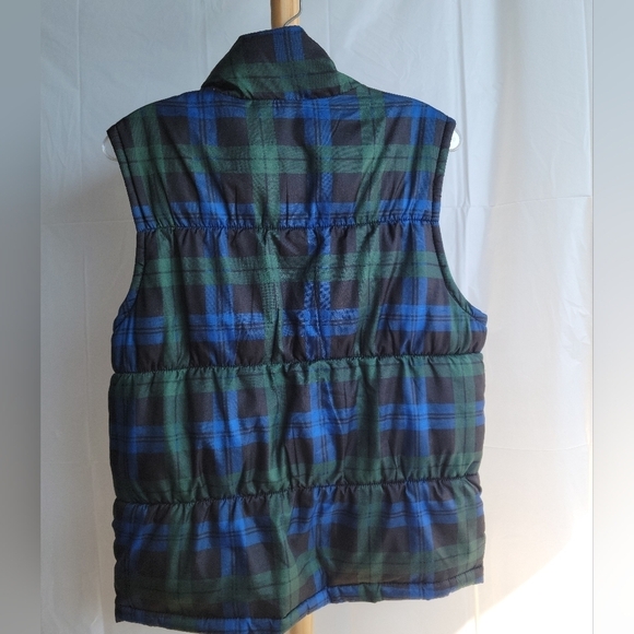 Mens Old Navy Plaid Puffer  Green Black Blue Vest Small - Picture 5 of 7